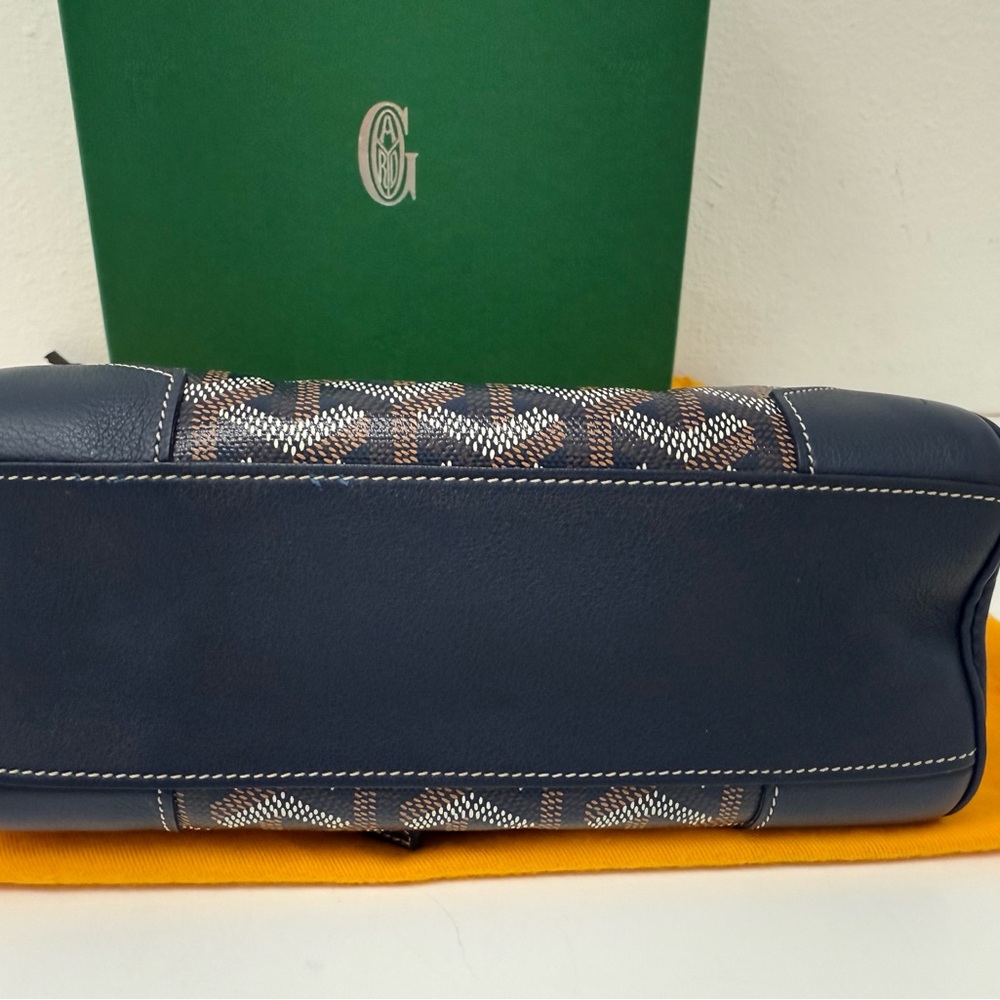 NEW Goyard Saigon Souple Mini Bag Navy Blue Goyardine Palladium Top Handle Bag - Picture 6 of 13